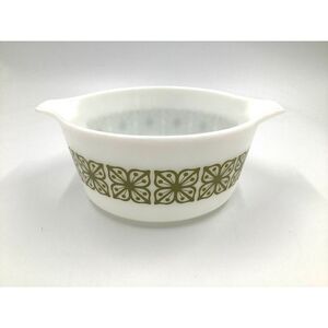 Pyrex Verde Square‎ Green Flowers 1 1/2 qt 474B Casserole Dish Vtg